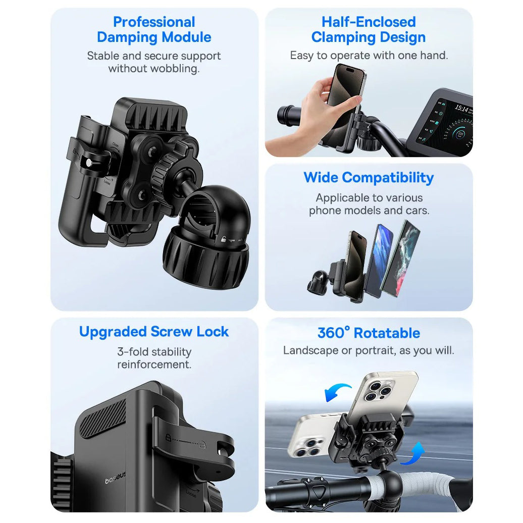 Luxury Gravity Bike Phone Holder with 360° Rotation, Secure Handlebar Mount, One-Handed Auto Lock Design for Cycling