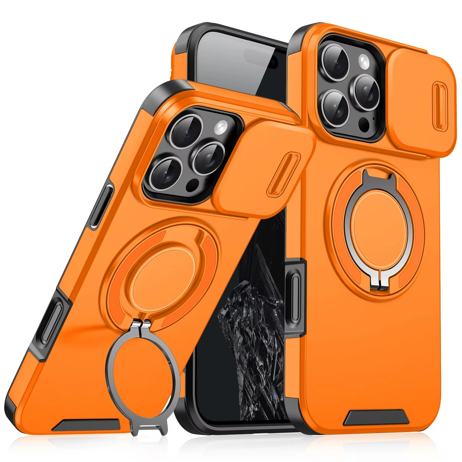 Luxury Heavy-Duty iPhone Case — Rugged Armor Magnetic Bracket with Shockproof PC Cover, Anti-Fingerprint, Anti-Scratch Protection