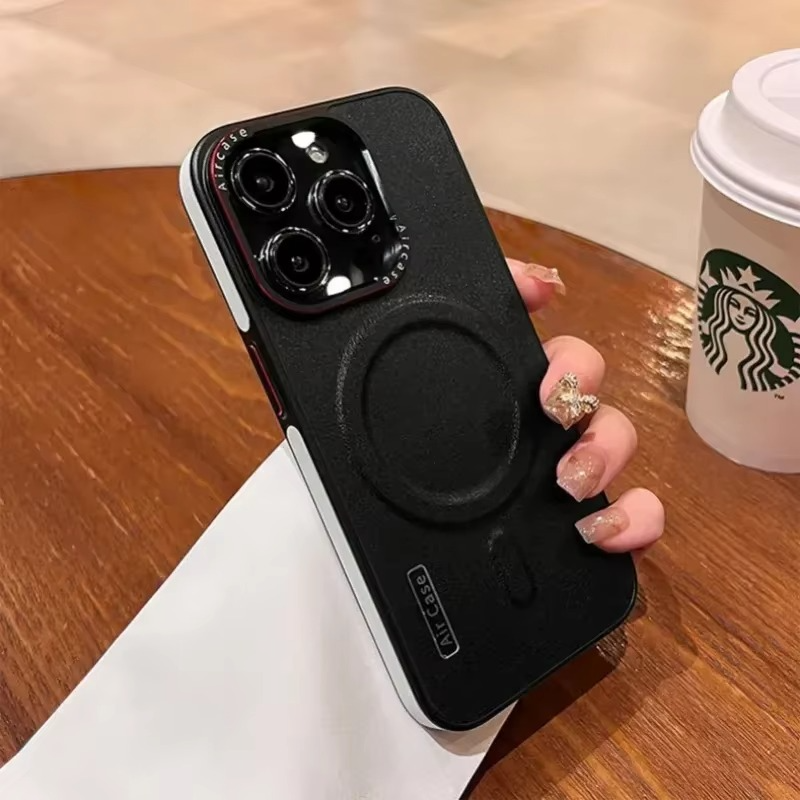 Luxury Leather iPhone Case MagSafe Compatible — Half-Wrapped Magnetic Shockproof Cover with Lens Protection, Anti-Fingerprint, Dustproof, Lightweight Non-Slip Design