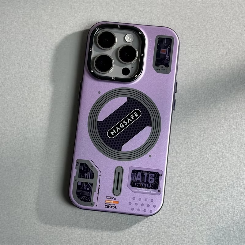 Luxury MagSafe Shockproof iPhone Case — High-Tech Geometric Hard PC Back, Anti-Fingerprint Matte Grip, Wireless Charging Compatible