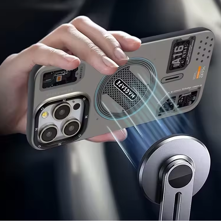 Luxury MagSafe Shockproof iPhone Case — High-Tech Geometric Hard PC Back, Anti-Fingerprint Matte Grip, Wireless Charging Compatible