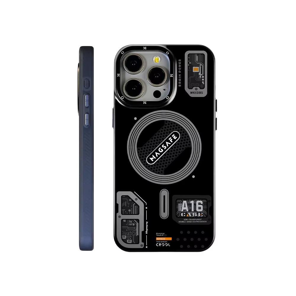 Luxury MagSafe Shockproof iPhone Case — High-Tech Geometric Hard PC Back, Anti-Fingerprint Matte Grip, Wireless Charging Compatible