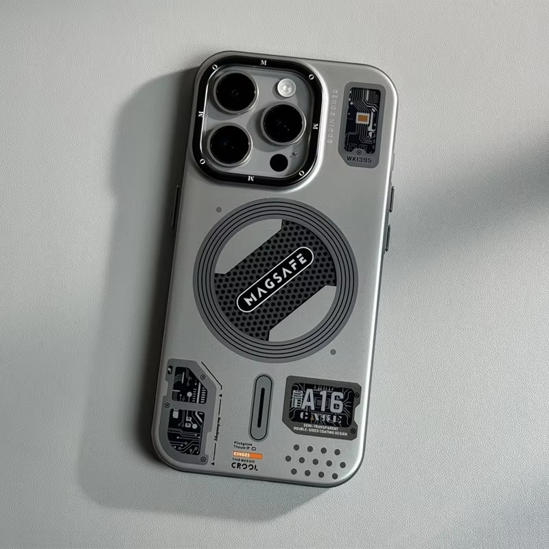 Luxury MagSafe Shockproof iPhone Case — High-Tech Geometric Hard PC Back, Anti-Fingerprint Matte Grip, Wireless Charging Compatible