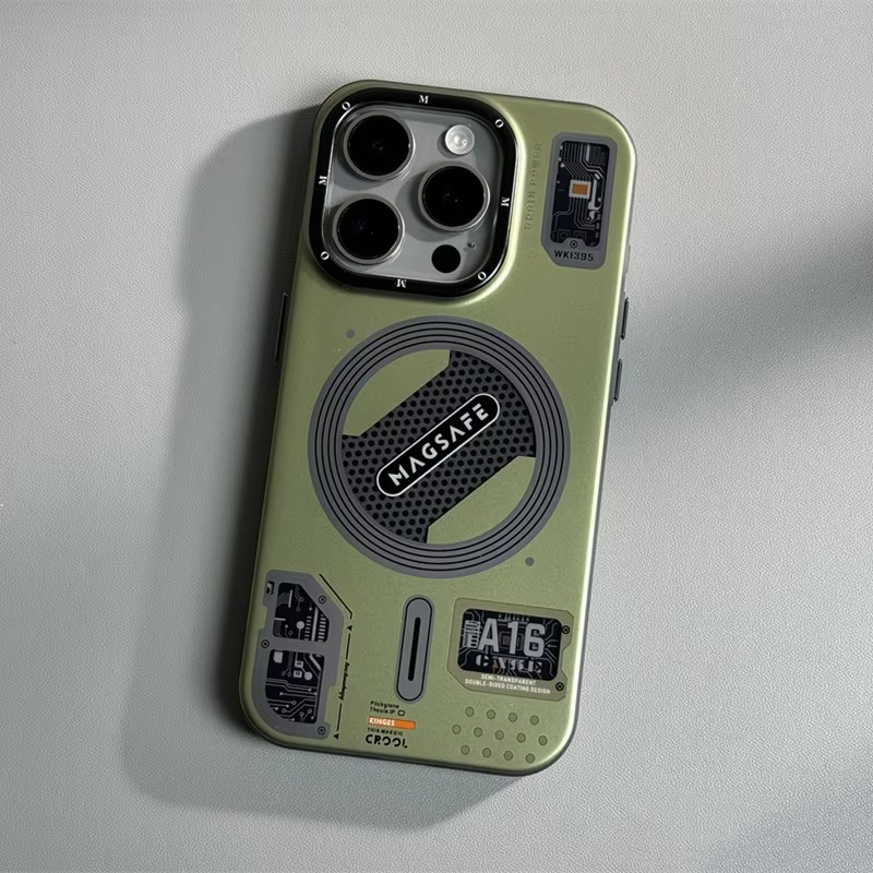 Luxury MagSafe Shockproof iPhone Case — High-Tech Geometric Hard PC Back, Anti-Fingerprint Matte Grip, Wireless Charging Compatible