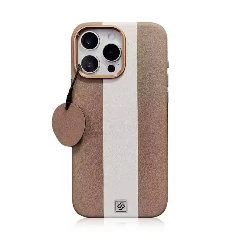 Luxury Magnetic Shockproof iPhone Case — Splicing Leather Design, Wireless Charging Compatible, Matte Anti-Fingerprint Hard Cover with Kickstand & Secure Grip