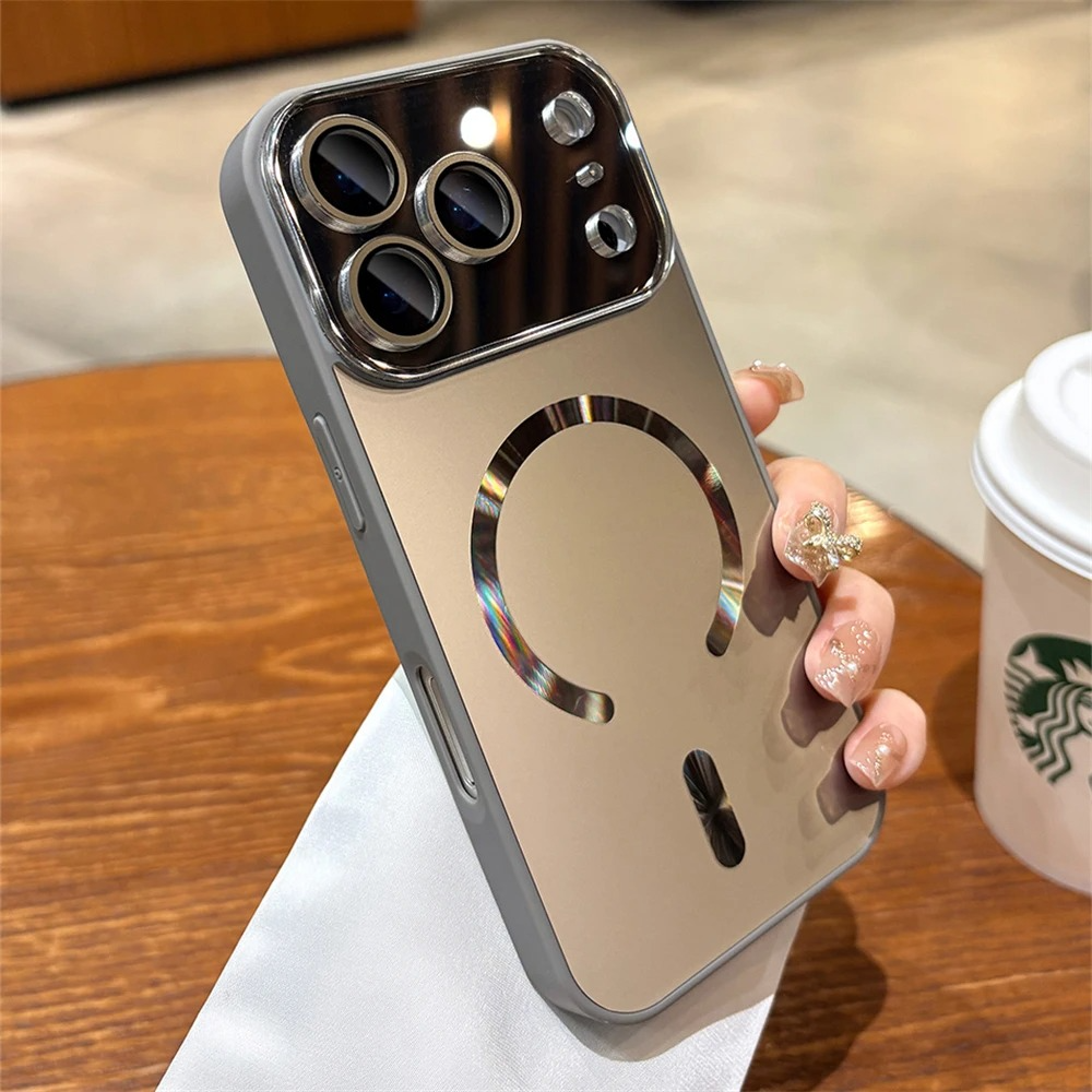 Luxury Magnetic iPhone Case — Large Window Matte Glass Camera Protection, Shockproof MagSafe Wireless-Charging Compatible Cover