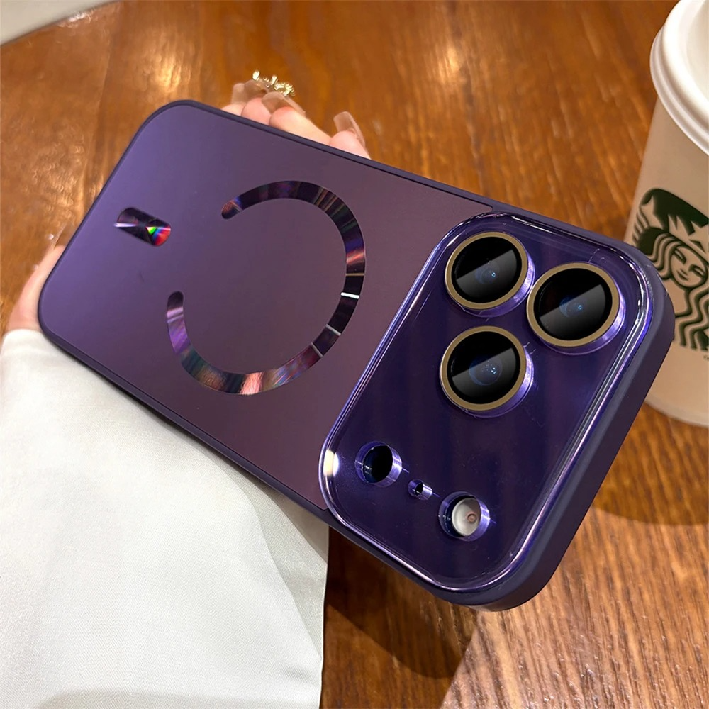 Luxury Magnetic iPhone Case — Large Window Matte Glass Camera Protection, Shockproof MagSafe Wireless-Charging Compatible Cover