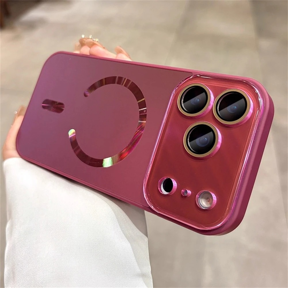 Luxury Magnetic iPhone Case — Large Window Matte Glass Camera Protection, Shockproof MagSafe Wireless-Charging Compatible Cover