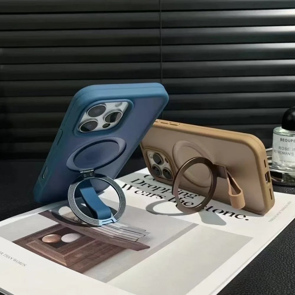 Luxury Magnetic iPhone Case with Strap and Stand — Matte Shockproof Cover, Non-Slip Grip, MagSafe Wireless Charging Ready, Textured Modern Design