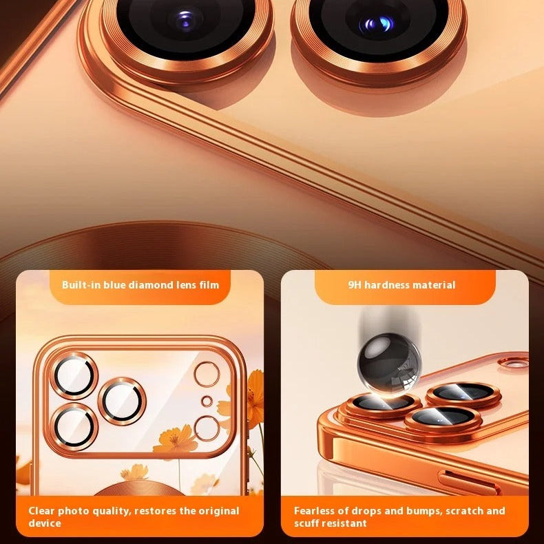 Luxury iPhone Case — MagSafe Transparent TPU Half-Wrapped Soft Plating Cover with Dust Plug, Shockproof, Anti-Fingerprint, Anti-Scratch Matte Finish