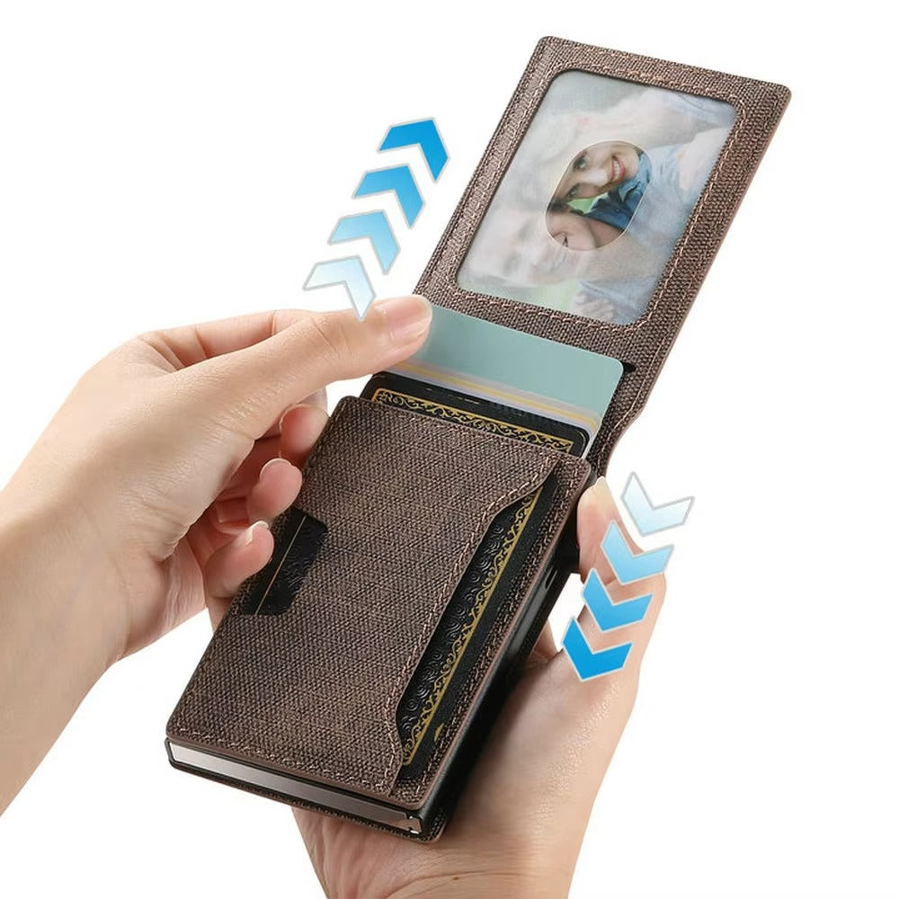 Luxury PU Leather Wallet Case with Automatic Card Eject Button, Shockproof Flip Design, Anti-Scratch Finish & Secure Card Storage