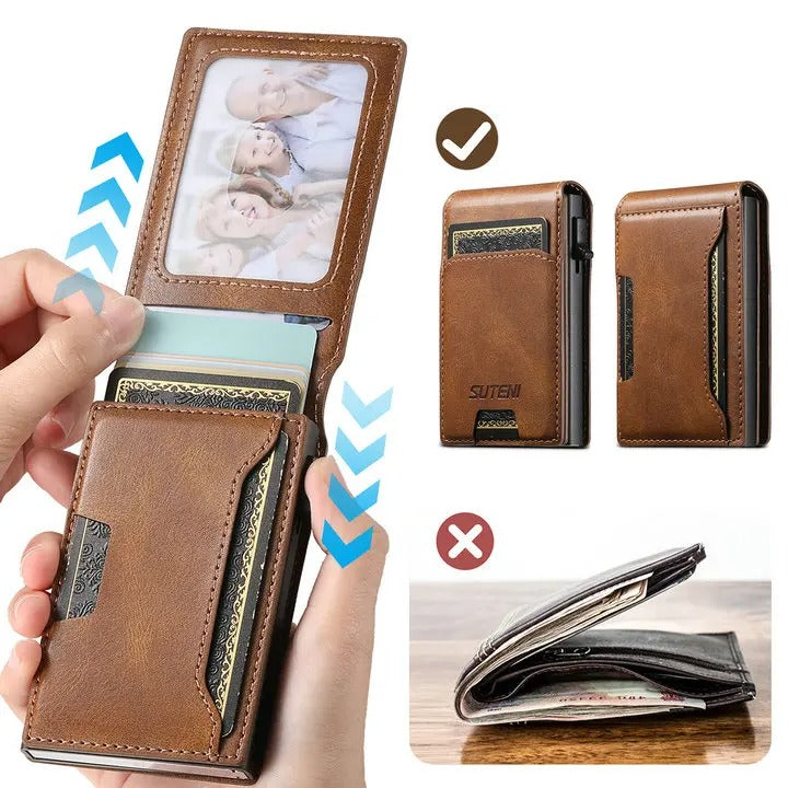 Luxury PU Leather Wallet Case with Automatic Card Eject Button, Shockproof Flip Design, Anti-Scratch Finish & Secure Card Storage