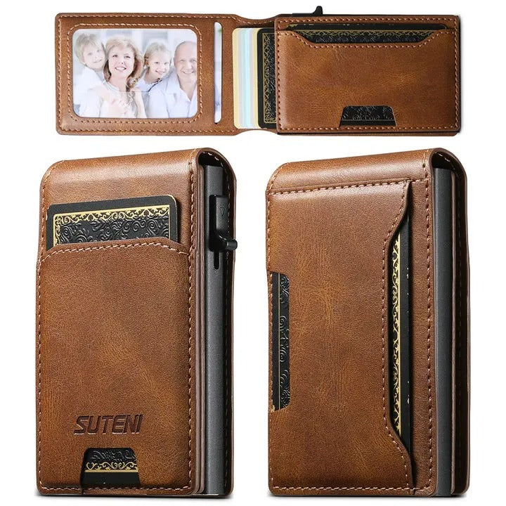 Luxury PU Leather Wallet Case with Automatic Card Eject Button, Shockproof Flip Design, Anti-Scratch Finish & Secure Card Storage
