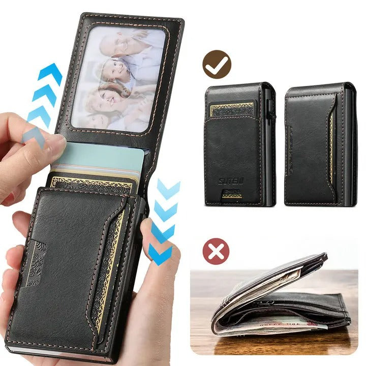 Luxury PU Leather Wallet Case with Automatic Card Eject Button, Shockproof Flip Design, Anti-Scratch Finish & Secure Card Storage