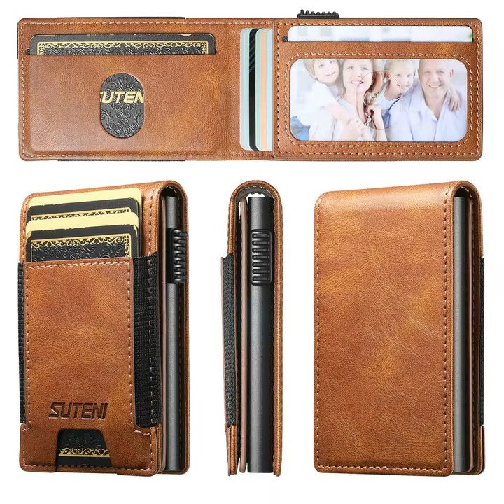 Luxury PU Leather Wallet Case with Automatic Card Eject Button, Shockproof Flip Design, Anti-Scratch Finish & Secure Card Storage
