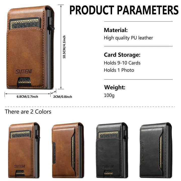 Luxury PU Leather Wallet Case with Automatic Card Eject Button, Shockproof Flip Design, Anti-Scratch Finish & Secure Card Storage