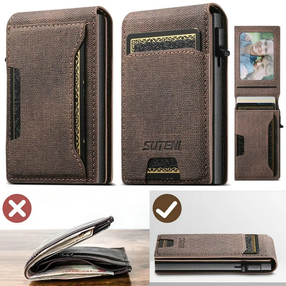 Luxury PU Leather Wallet Case with Automatic Card Eject Button, Shockproof Flip Design, Anti-Scratch Finish & Secure Card Storage
