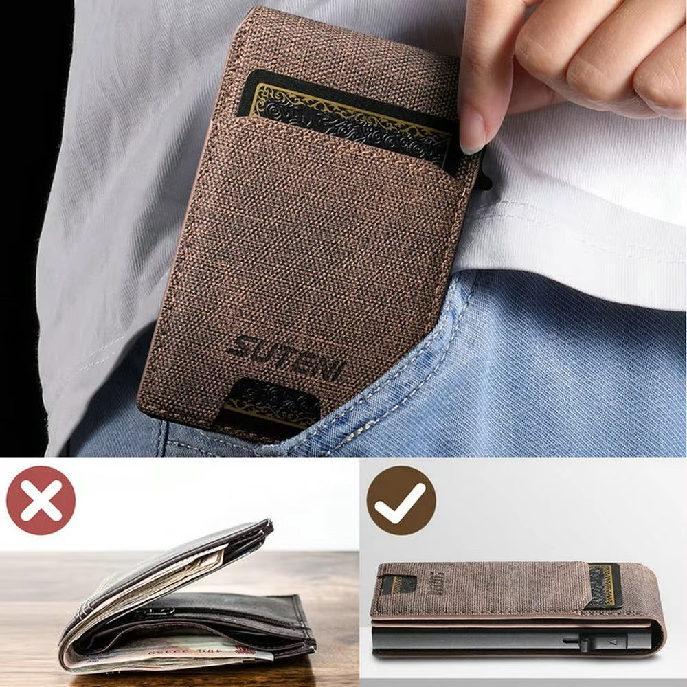 Luxury PU Leather Wallet Case with Automatic Card Eject Button, Shockproof Flip Design, Anti-Scratch Finish & Secure Card Storage