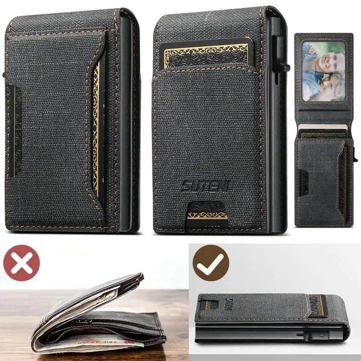 Luxury PU Leather Wallet Case with Automatic Card Eject Button, Shockproof Flip Design, Anti-Scratch Finish & Secure Card Storage