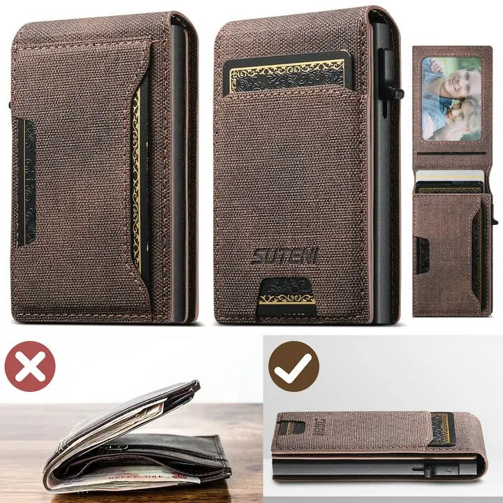 Luxury PU Leather Wallet Case with Automatic Card Eject Button, Shockproof Flip Design, Anti-Scratch Finish & Secure Card Storage