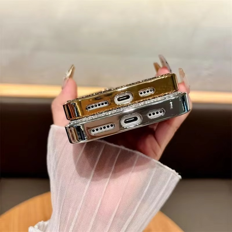 Luxury iPhone Case — Rhinestone Diamond Shockproof Protective Cover, Anti-Fingerprint, Anti-Scratch, Washable, Non-Slip, Glitter Finish, Half-Wrapped Design
