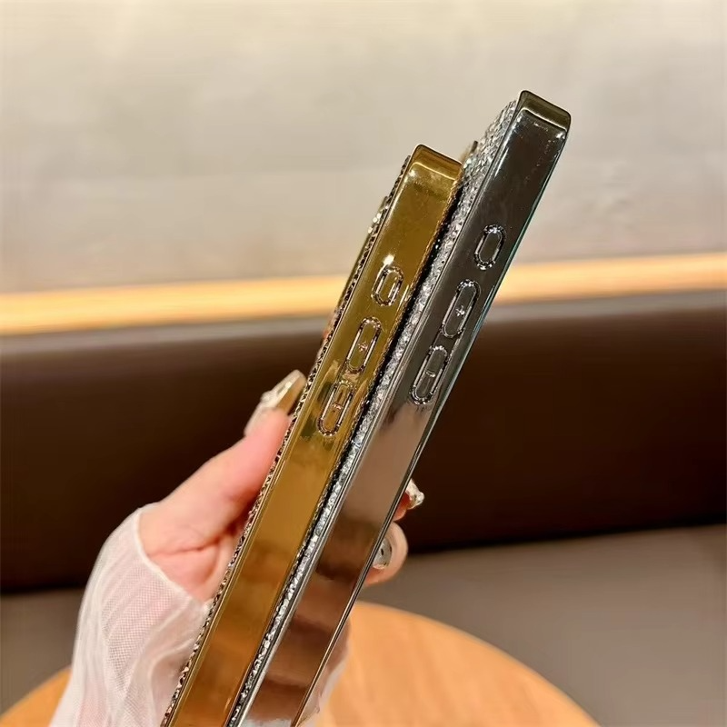 Luxury iPhone Case — Rhinestone Diamond Shockproof Protective Cover, Anti-Fingerprint, Anti-Scratch, Washable, Non-Slip, Glitter Finish, Half-Wrapped Design