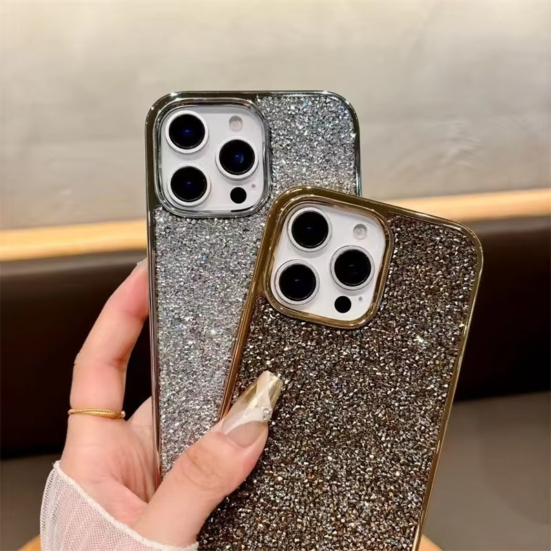 Luxury iPhone Case — Rhinestone Diamond Shockproof Protective Cover, Anti-Fingerprint, Anti-Scratch, Washable, Non-Slip, Glitter Finish, Half-Wrapped Design