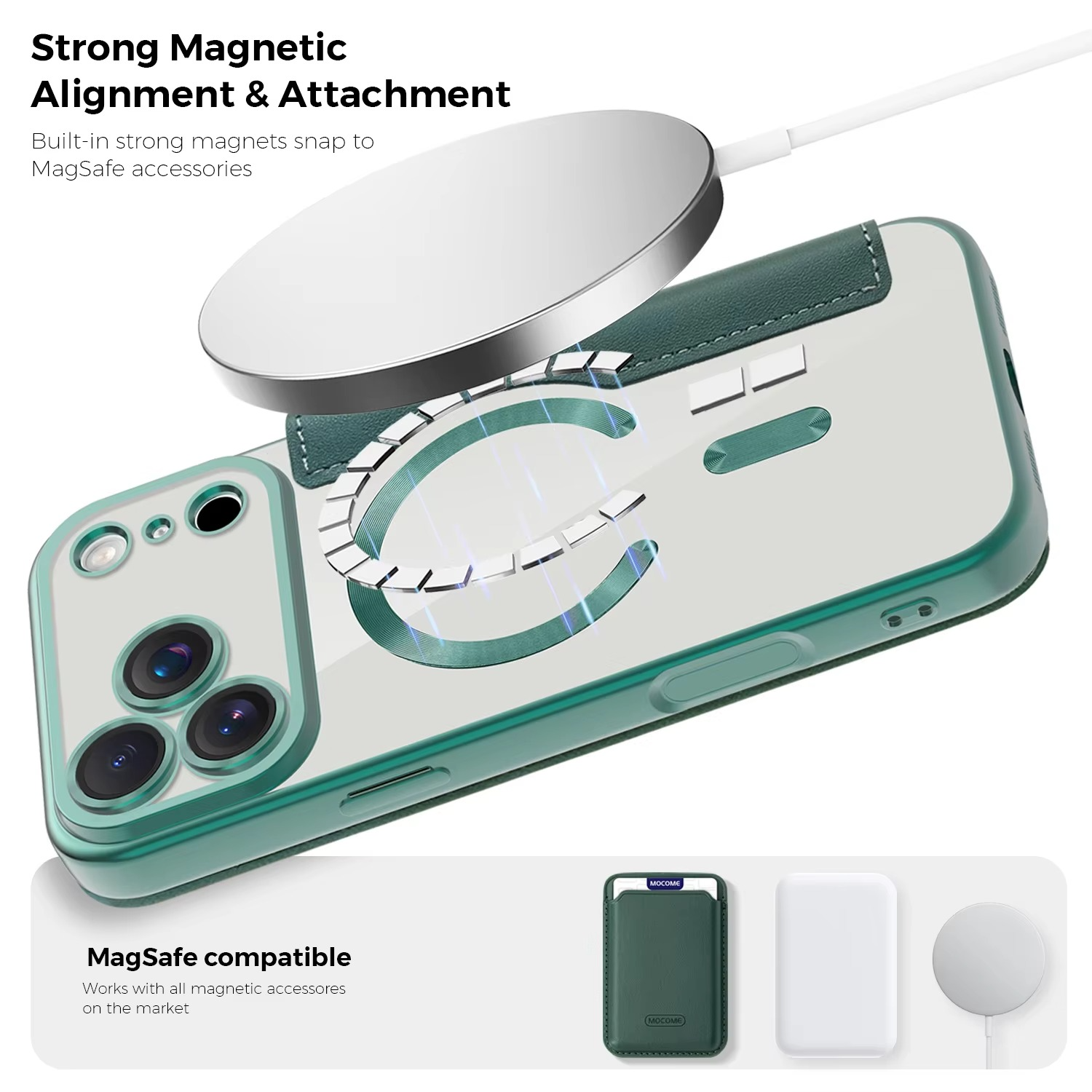 Luxury iPhone Case — Transparent Flip Leather MagSafe Compatible Magnetic Wallet Cover, Shockproof, Anti-Fingerprint, Card Holder, Kickstand, Dustproof Design