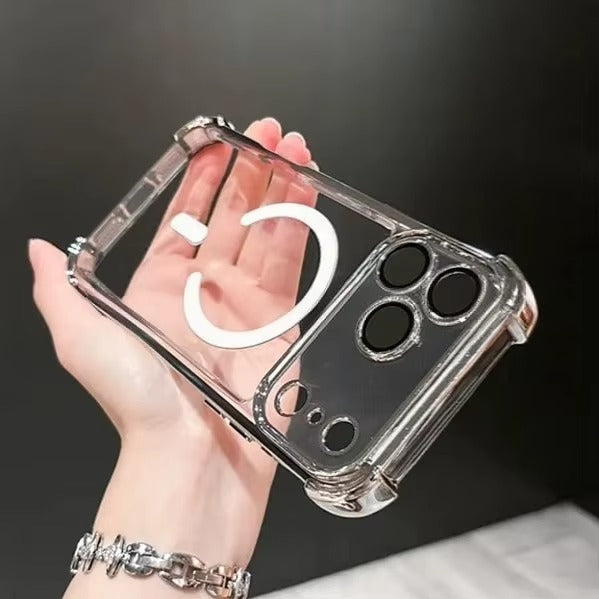 Luxury iPhone Case — Transparent MagSafe Soft TPU Airbag Cover with Shockproof Anti-Knock Clear Full Protection for Wireless Charging