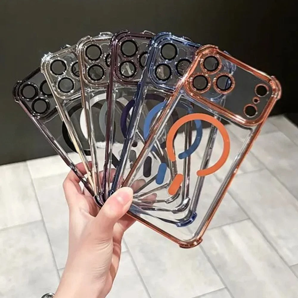 Luxury iPhone Case — Transparent MagSafe Soft TPU Airbag Cover with Shockproof Anti-Knock Clear Full Protection for Wireless Charging