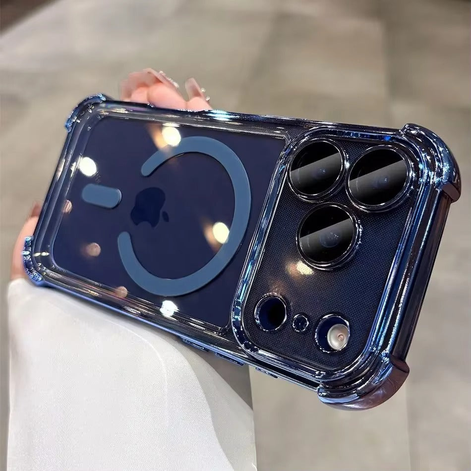 Luxury iPhone Case — Transparent MagSafe Soft TPU Airbag Cover with Shockproof Anti-Knock Clear Full Protection for Wireless Charging
