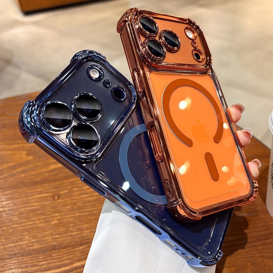 Luxury iPhone Case — Transparent MagSafe Soft TPU Airbag Cover with Shockproof Anti-Knock Clear Full Protection for Wireless Charging