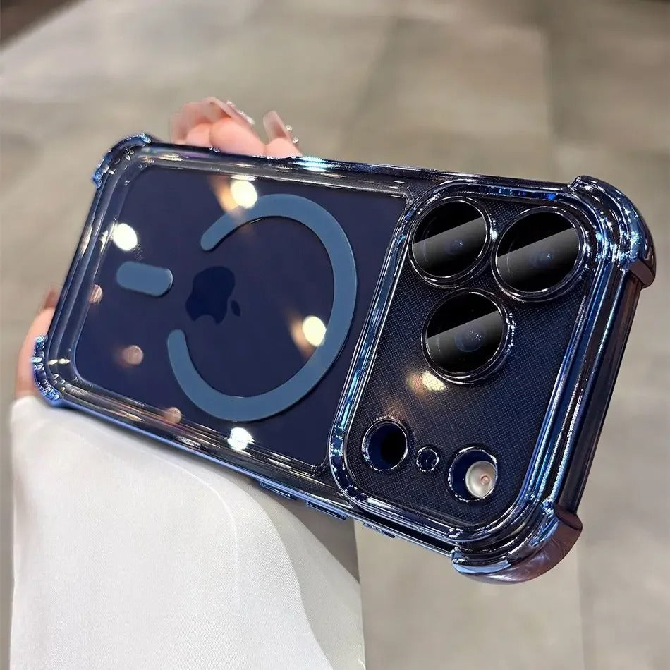 Luxury iPhone Case — Transparent MagSafe Soft TPU Airbag Cover with Shockproof Anti-Knock Clear Full Protection for Wireless Charging