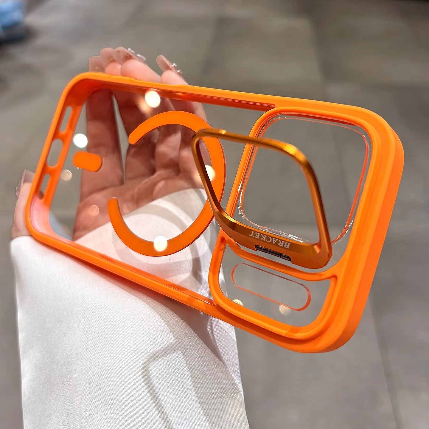 Luxury iPhone Case — Transparent MagSafe Compatible Half-Wrapped Shockproof Cover with Camera Bracket, Anti-Fingerprint, Non-Slip Design and Wrist Strap