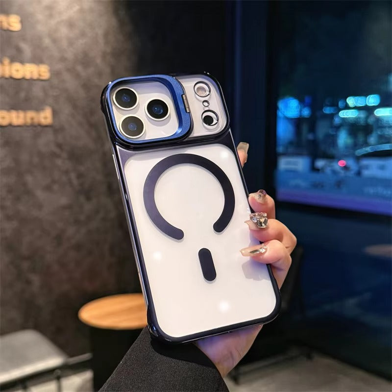 Luxury iPhone Case — Ultra-Thin Frameless Magnetic Plating Cover with Cooling Metal Camera Holder, MagSafe Compatible, Shockproof, Lightweight Full Protection Design