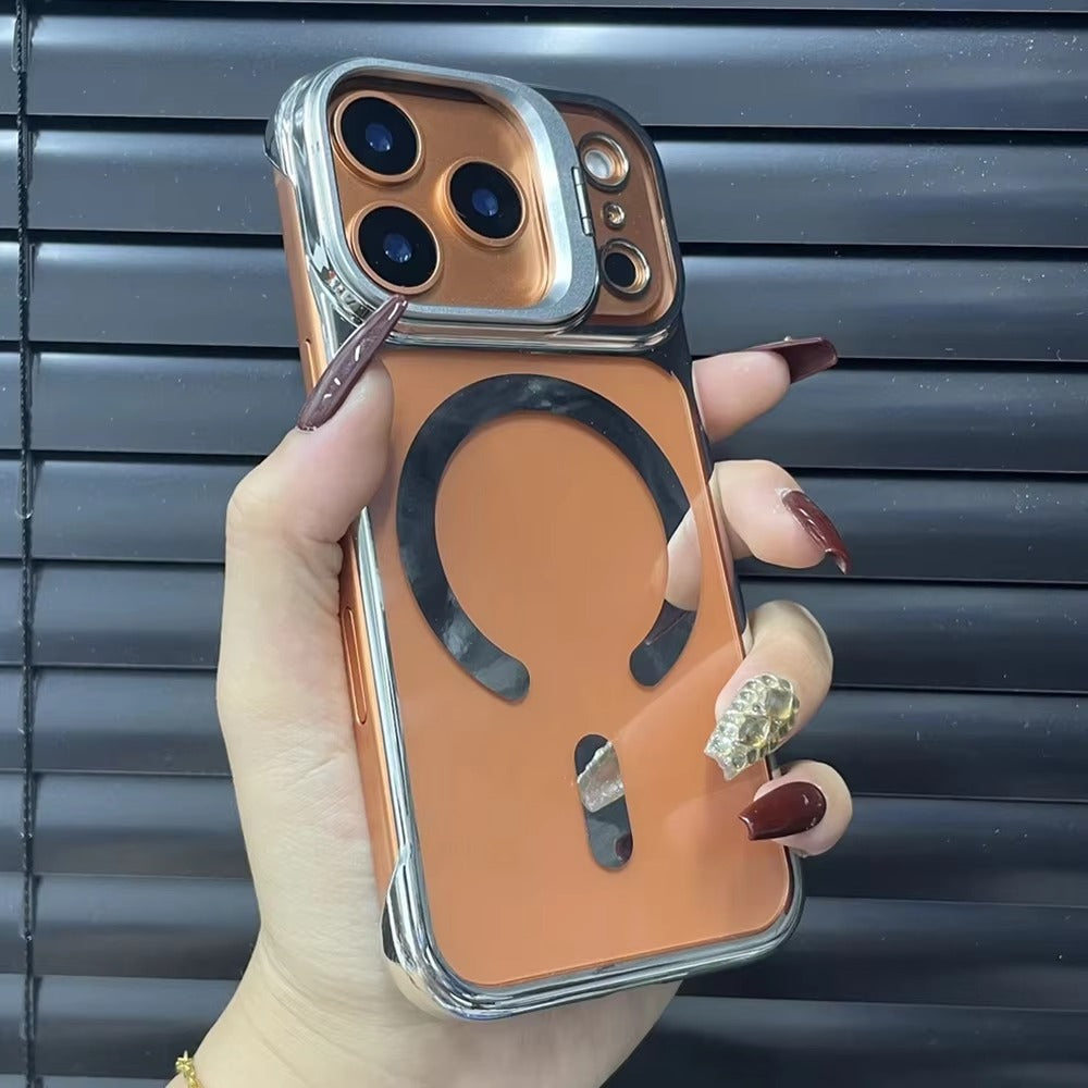 Luxury iPhone Case — Ultra-Thin Frameless Magnetic Plating Cover with Cooling Metal Camera Holder, MagSafe Compatible, Shockproof, Lightweight Full Protection Design