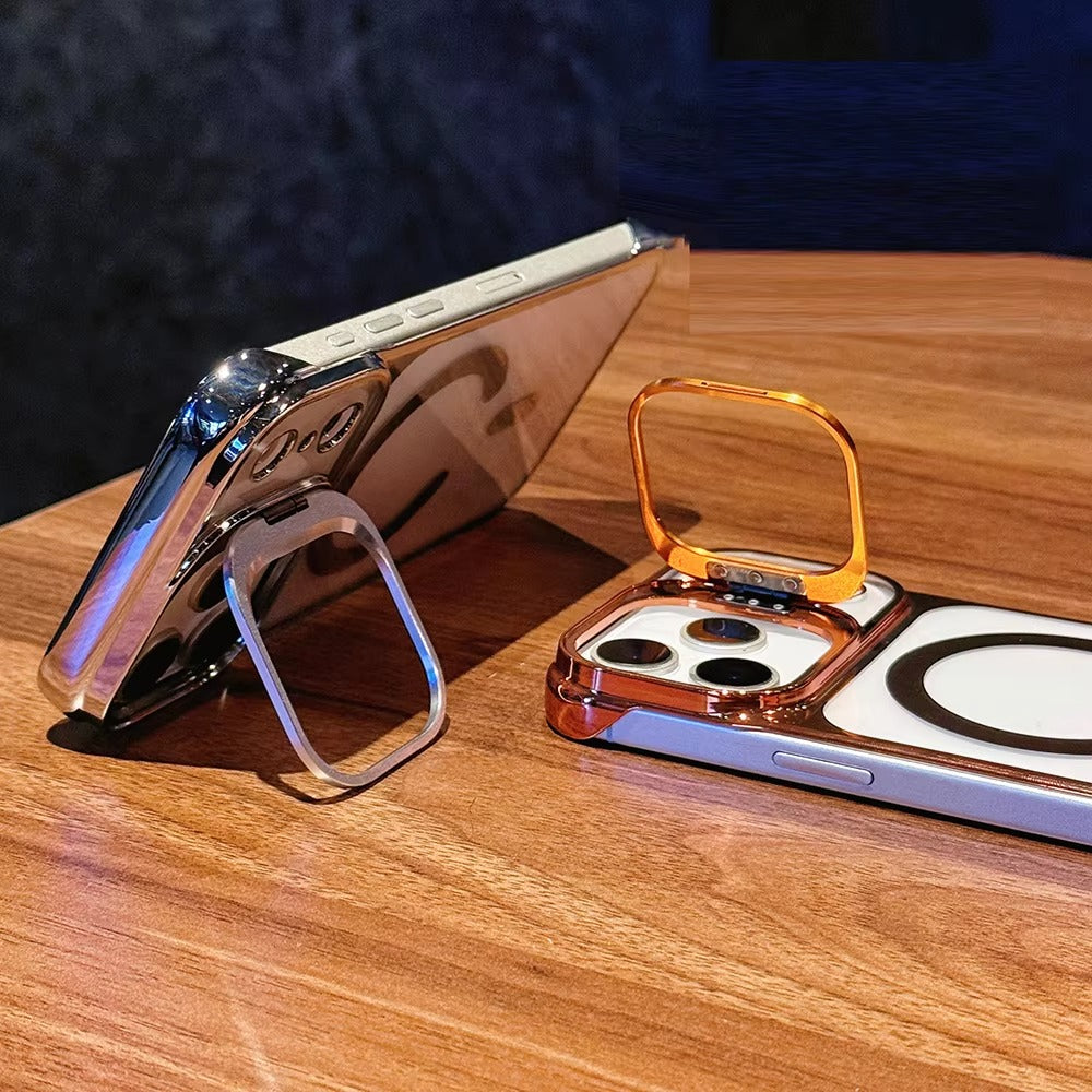Luxury iPhone Case — Ultra-Thin Frameless Magnetic Plating Cover with Cooling Metal Camera Holder, MagSafe Compatible, Shockproof, Lightweight Full Protection Design
