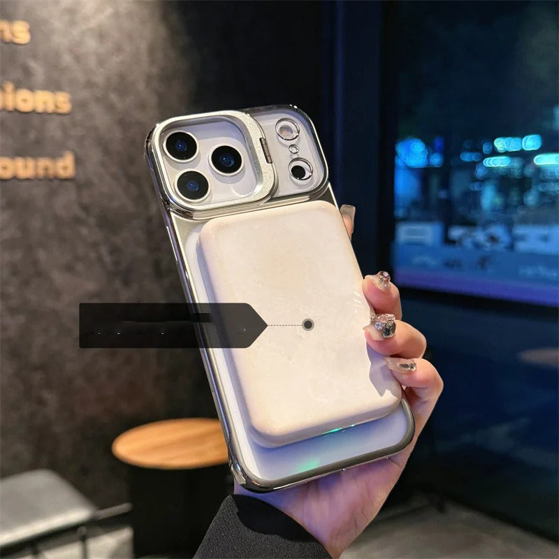 Luxury iPhone Case — Ultra-Thin Frameless Magnetic Plating Cover with Cooling Metal Camera Holder, MagSafe Compatible, Shockproof, Lightweight Full Protection Design