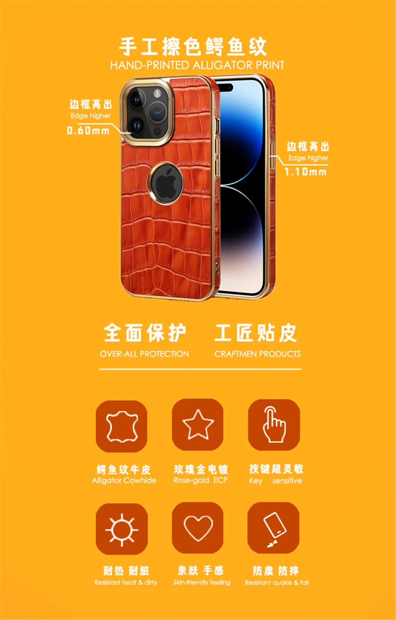 Luxury iPhone Case Crocodile Texture Leather Cover — Stylish Protective Back Shell, Slim Design with Anti-Fingerprint Scratch-Resistant Finish