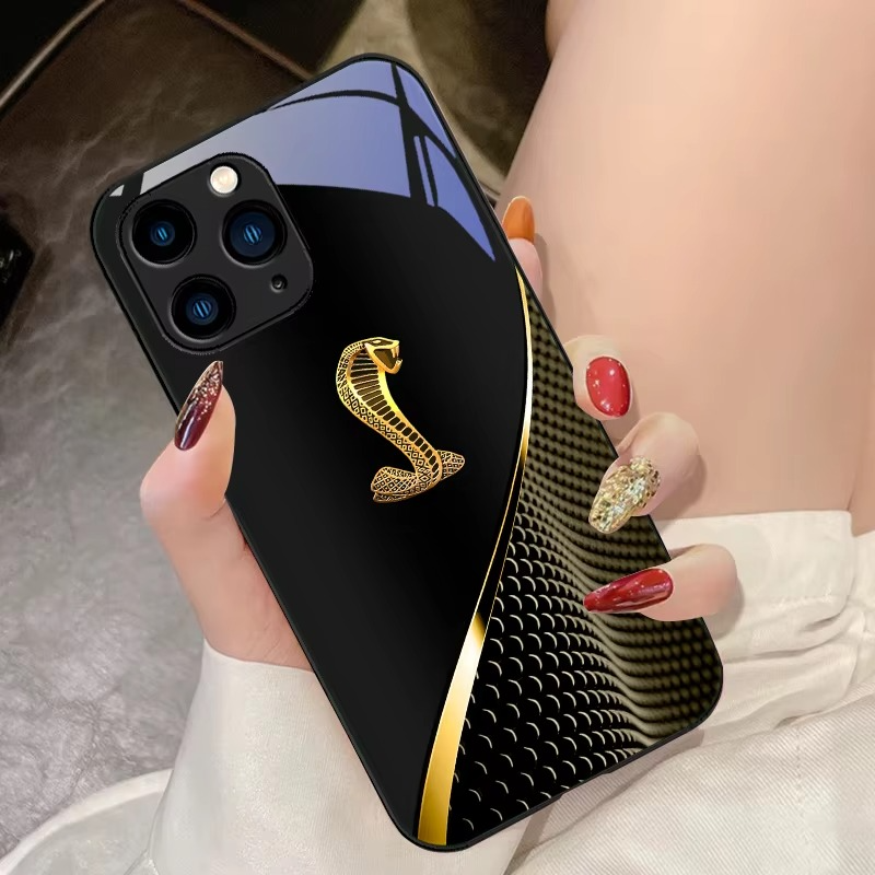 Luxury iPhone Case Gradient Golden Snake Design — Tempered Glass Back Cover with TPU Frame, Slim Shockproof Protection, Anti-Fingerprint Scratch-Resistant Finish