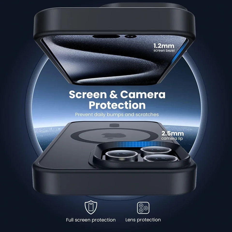 Luxury iPhone Case MagSafe Compatible Matte Translucent Armor Cover — Magnetic Shockproof Dual Layer Design, Wireless Charging, Anti-Fingerprint Scratch-Resistant Finish