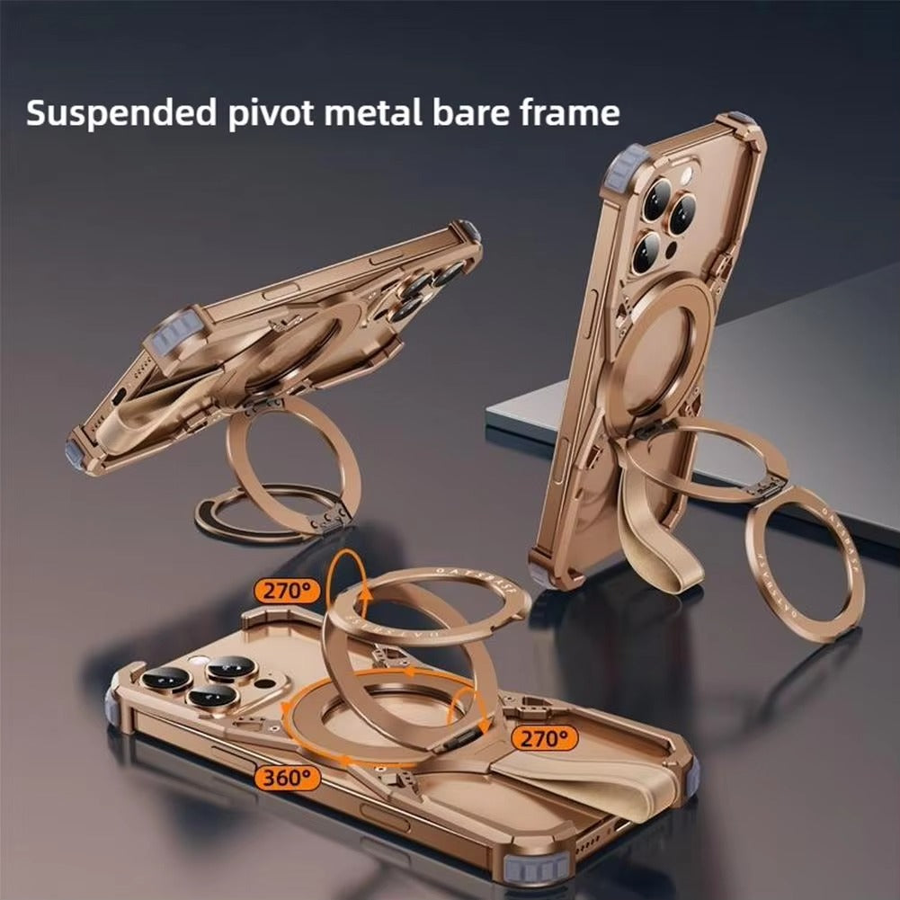 Luxury iPhone Case MagSafe Compatible Metal Frame — 360° Magnetic Aluminum Alloy Cover with Bracket Stand, Frameless Shockproof Anti-Fingerprint Protection