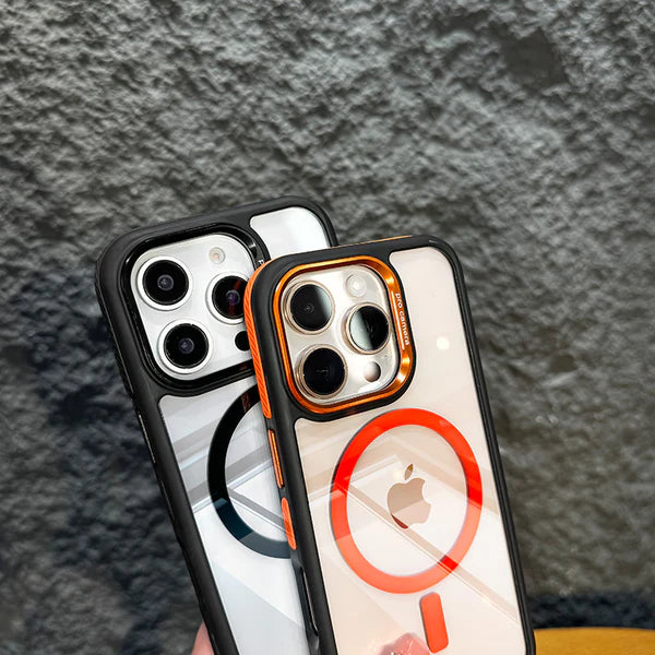 Luxury iPhone Case MagSafe Compatible Shockproof Cover — Magnetic Design with Stand, Glass Camera Lens Protector, Slim Transparent Anti-Fingerprint Finish