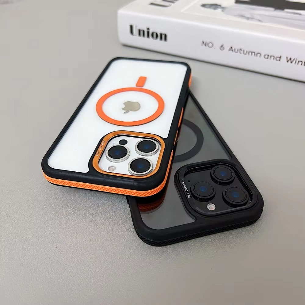 Luxury iPhone Case MagSafe Compatible Shockproof Cover — Magnetic Design with Stand, Glass Camera Lens Protector, Slim Transparent Anti-Fingerprint Finish