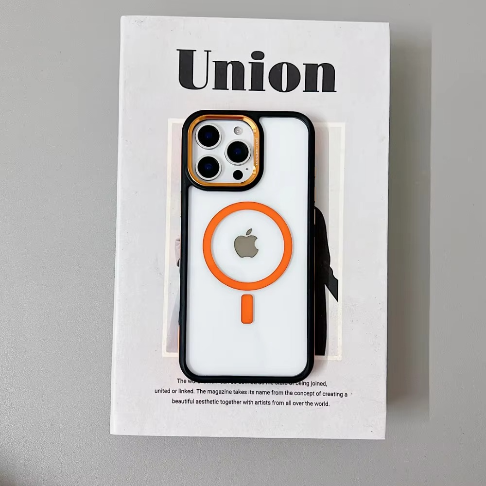 Luxury iPhone Case MagSafe Compatible Shockproof Cover — Magnetic Design with Stand, Glass Camera Lens Protector, Slim Transparent Anti-Fingerprint Finish