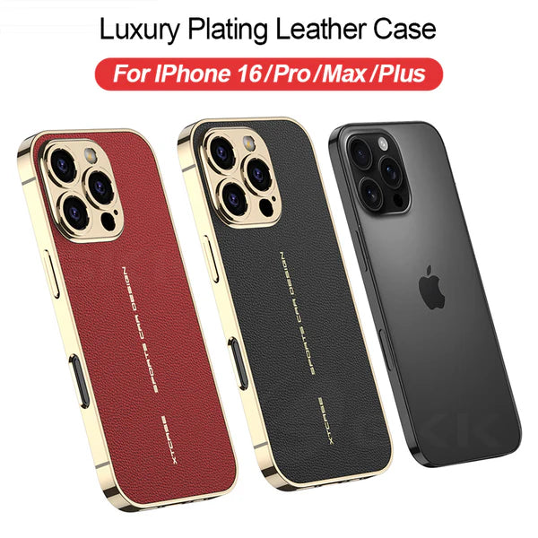 Luxury iPhone Case Plating Leather Back Cover — Full Lens Protection, Shockproof Anti-Fingerprint Scratch-Resistant Slim Design