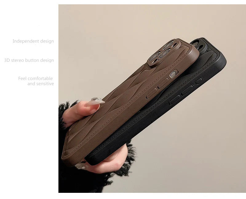 Luxury iPhone Case Retro Chocolate Water Ripple Design — Geometric Art Pattern, Cute Shockproof Full Coverage, Anti-Fingerprint Scratch-Resistant Cover