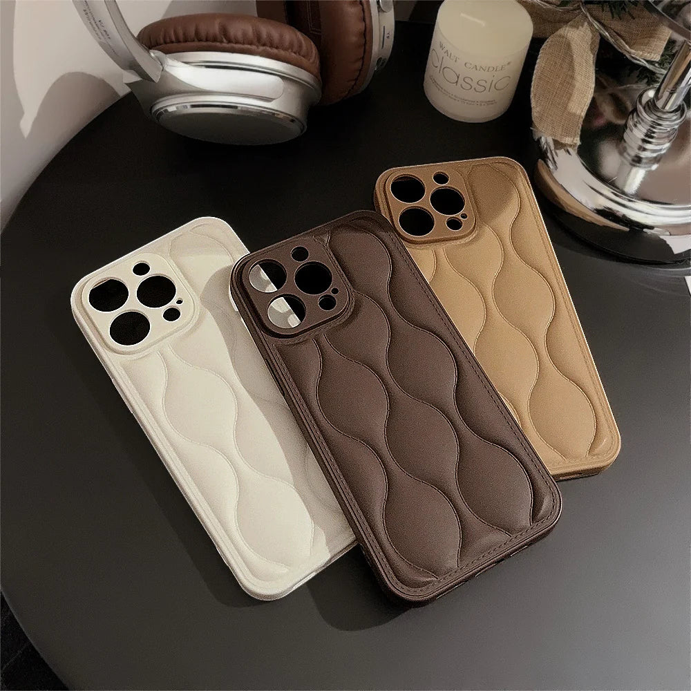 Luxury iPhone Case Retro Chocolate Water Ripple Design — Geometric Art Pattern, Cute Shockproof Full Coverage, Anti-Fingerprint Scratch-Resistant Cover