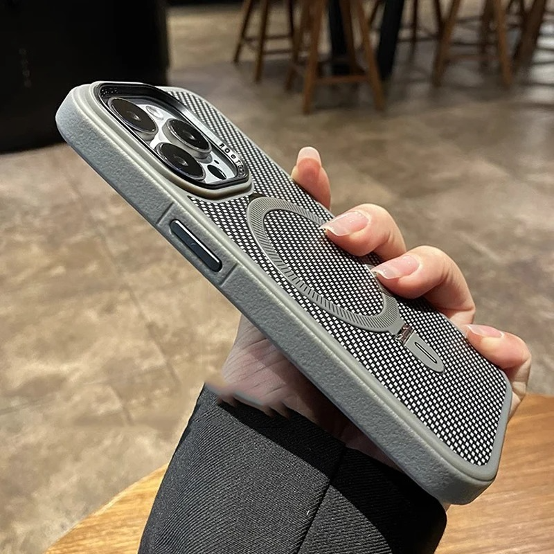 Luxury iPhone Case Titanium Gold Carbon Fiber Cover — MagSafe Compatible Magnetic Charging, Shockproof Hard Back with Ring Kickstand Holder, Anti-Fingerprint Design