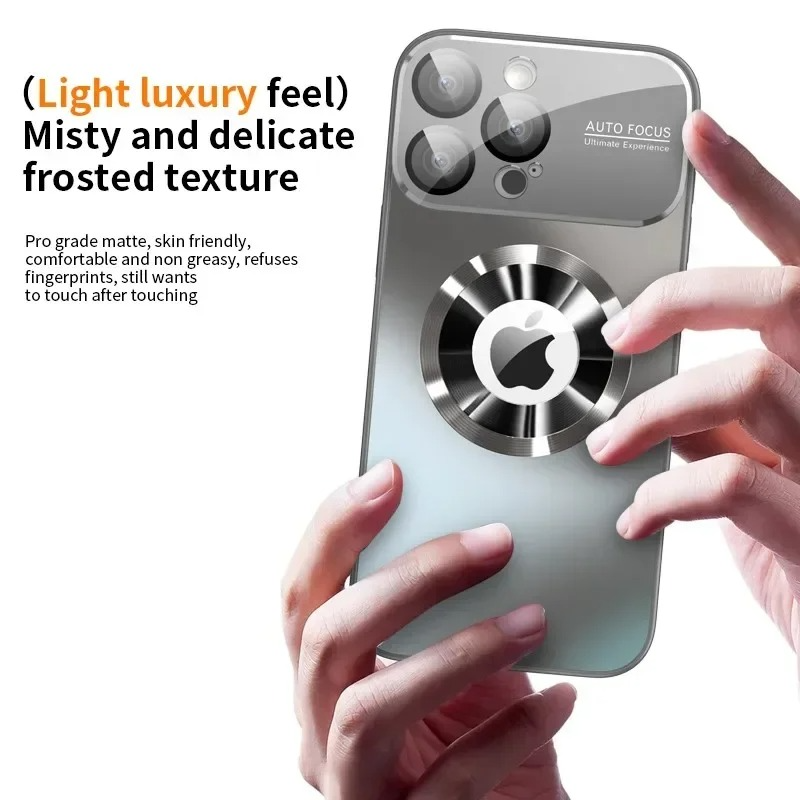 Luxury iPhone Case Titanium Metallic Matte Design — MagSafe Compatible with Glass Lens Protection, Slim Shockproof Anti-Fingerprint Scratch-Resistant Cover